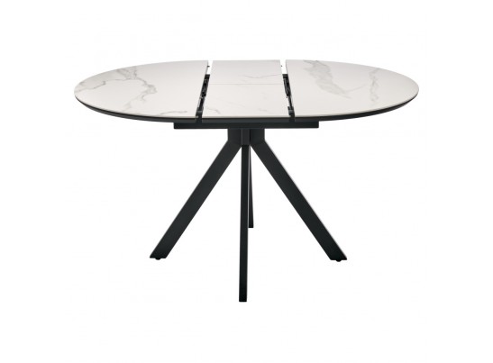 Стол Rudolf круглый раскладной 100-130x100x75см, светлый керамогранит, черный в Ростове-на-Дону