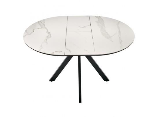 Стол Rudolf круглый раскладной 100-130x100x75см, светлый керамогранит, черный в Ростове-на-Дону