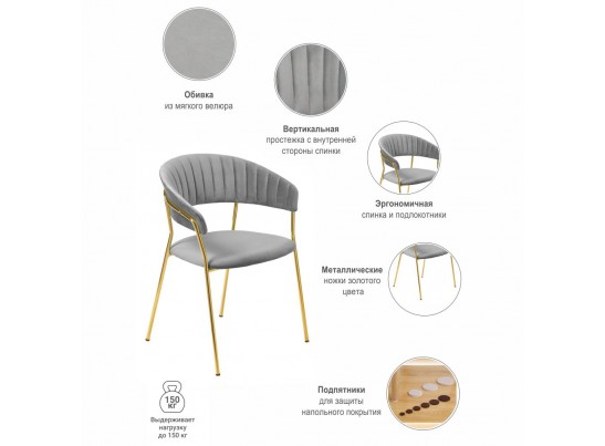 Стул Turin серый с золотыми ножками в Ростове-на-Дону