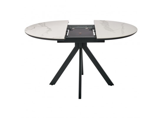 Стол Rudolf круглый раскладной 100-130x100x75см, светлый керамогранит, черный в Ростове-на-Дону