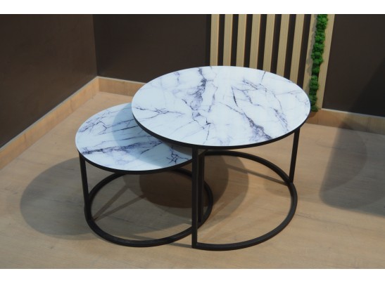Набор кофейных столиков Tango белый мрамор с черными ножками в Ростове-на-Дону