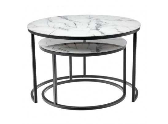 Набор кофейных столиков Tango белый мрамор с черными ножками в Ростове-на-Дону