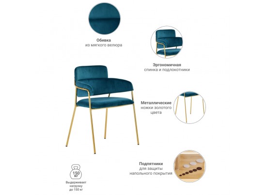 Стул Napoli бирюзовый с золотыми ножками в Ростове-на-Дону