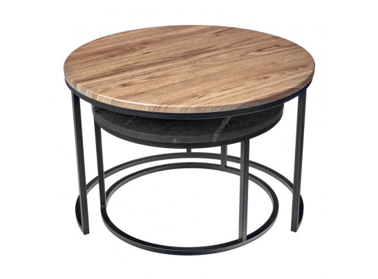 Набор кофейных столиков Tango орех и серый мрамор с чёрными ножками, 2шт в Ростове-на-Дону