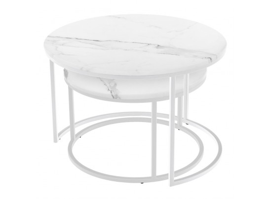 Набор кофейных столиков Tango белый мрамор с белыми ножками, 2шт в Ростове-на-Дону