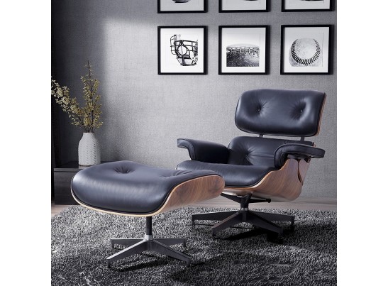 Кресло EAMES LOUNGE CHAIR и оттоманка EAMES LOUNGE CHAIR чёрные в Ростове-на-Дону