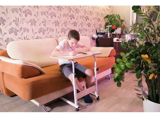 Стол многофункциональный на колесах, 60x40 см, «РОЛЛ», 2 ножки, регул.высота, мдф, металл, св. дерево, белый в Ростове-на-Дону