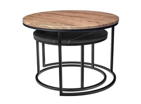 Набор кофейных столиков Tango орех и серый мрамор с чёрными ножками, 2шт в Ростове-на-Дону