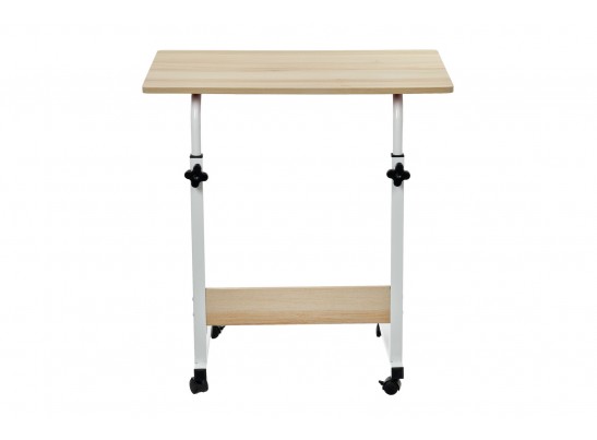 Стол многофункциональный на колесах, 60x40 см, «РОЛЛ», 2 ножки, регул.высота, мдф, металл, св. дерево, белый в Ростове-на-Дону