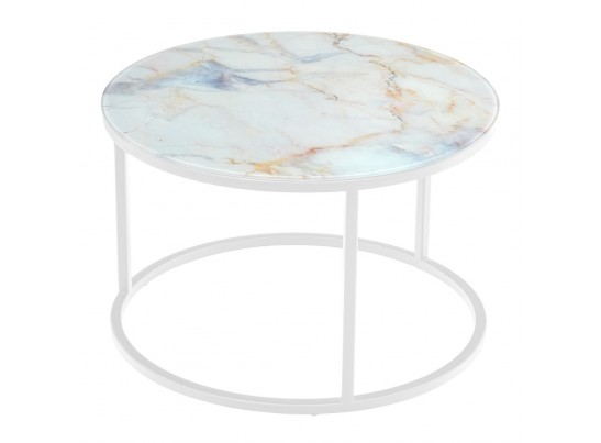 Набор кофейных столиков Tango бежевый мрамор с белыми ножками, 2шт в Ростове-на-Дону