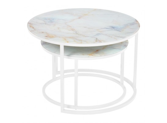 Набор кофейных столиков Tango бежевый мрамор с белыми ножками, 2шт в Ростове-на-Дону