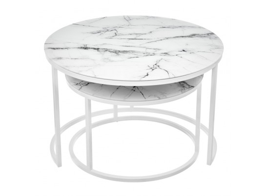 Набор кофейных столиков Tango белый мрамор с белыми ножками в Ростове-на-Дону