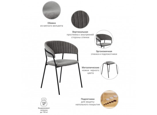 Комплект из 2-х стульев Turin серый вельвет с чёрными ножками в Ростове-на-Дону