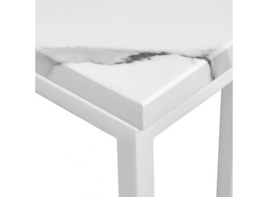 Придиванный столик Loft 35x35см, белый мрамор с белыми ножками в Ростове-на-Дону