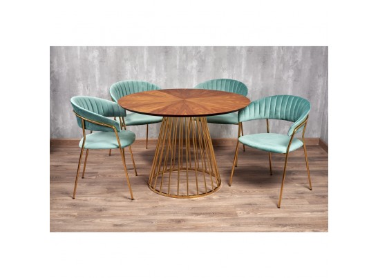 Стол Liverpool диам.110см, шпон орех лучевой набор, с золотистыми ножками в Ростове-на-Дону