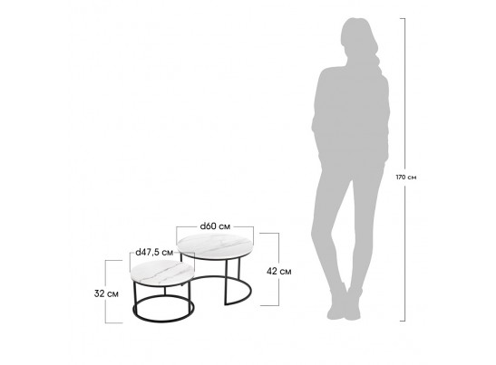 Набор кофейных столиков Tango орех с чёрными ножками, 2шт в Ростове-на-Дону