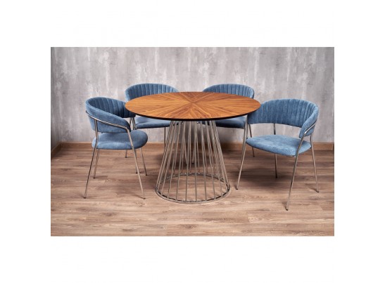 Стол Liverpool диам.110см, шпон орех лучевой набор, с хромированными ножками в Ростове-на-Дону