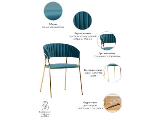 Комплект из 4-х стульев Turin бирюзовый с золотыми ножками в Ростове-на-Дону