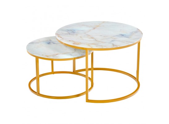 Набор кофейных столиков Tango бежевый мрамор с ножками матовое золото, 2шт в Ростове-на-Дону