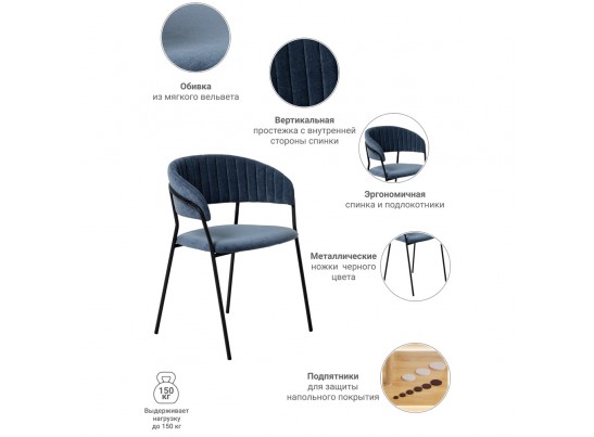 Стул Turin синий вельвет с чёрными ножками в Ростове-на-Дону
