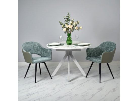 Стол Rudolf круглый раскладной 100-130x100x75см, белый мрамор, белый в Ростове-на-Дону