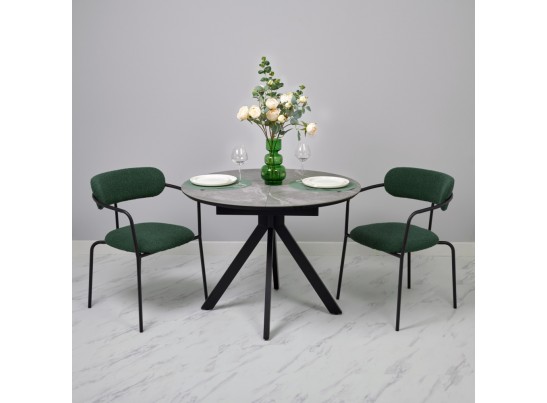 Стол Rudolf круглый раскладной 100-130x100x75см, серый керамогранит, черный в Ростове-на-Дону