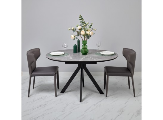 Стол Rudolf круглый раскладной 100-130x100x75см, серый керамогранит, черный в Ростове-на-Дону