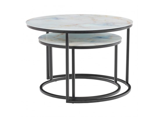 Набор кофейных столиков Tango бежевый мрамор с чёрными ножками, 2шт в Ростове-на-Дону