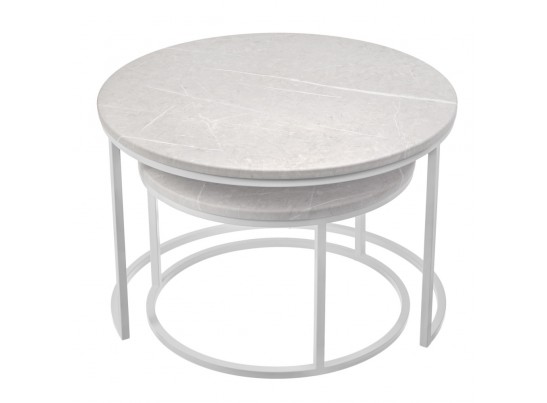 Набор кофейных столиков Tango бежевый мрамор с белыми ножками, 2шт в Ростове-на-Дону