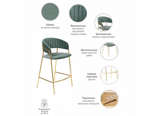 Стул полубарный Turin мятный с золотыми ножками в Ростове-на-Дону
