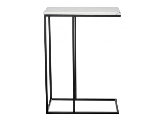 Придиванный столик Loft 50x30см, белый мрамор с черными ножками в Ростове-на-Дону