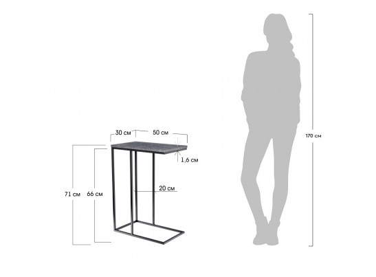Придиванный столик Loft 50x30см, белый мрамор с черными ножками в Ростове-на-Дону