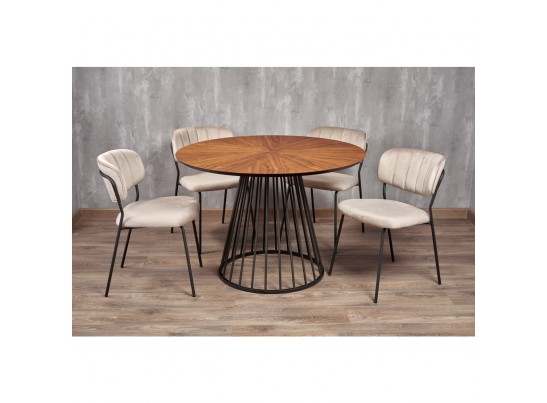 Стол Liverpool диам.110см, шпон орех лучевой набор, с чёрными ножками в Ростове-на-Дону