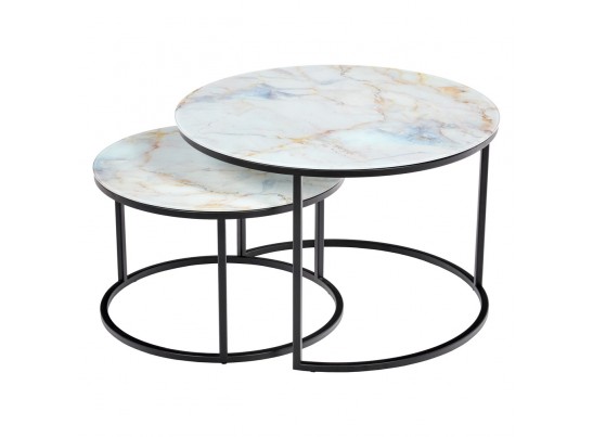 Набор кофейных столиков Tango бежевый мрамор с чёрными ножками, 2шт в Ростове-на-Дону
