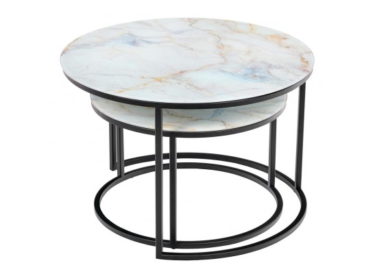 Набор кофейных столиков Tango бежевый мрамор с чёрными ножками, 2шт в Ростове-на-Дону