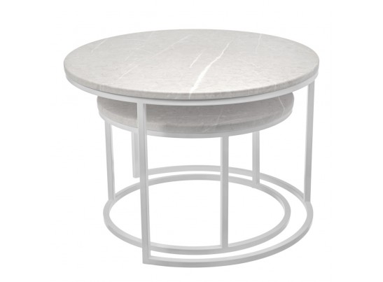 Набор кофейных столиков Tango бежевый мрамор с белыми ножками, 2шт в Ростове-на-Дону