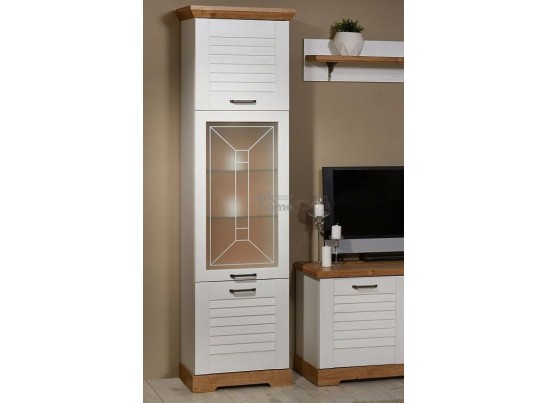 Пенал со стеклом высокий, Кантри (592*410*2104) Сосна Андерсен, Орех Риббек натуральный, 31001 в Ростове-на-Дону