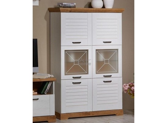 Пенал со стеклом низкий, Кантри (1124*410*1674) Сосна Андерсен, Орех Риббек натуральный, 31002 в Ростове-на-Дону