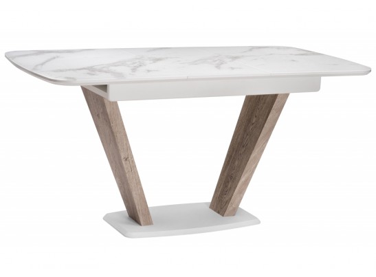 Стол на тумбе Петир 120(160)х80х75 белая шагрень / дуб с пилением в Ростове-на-Дону