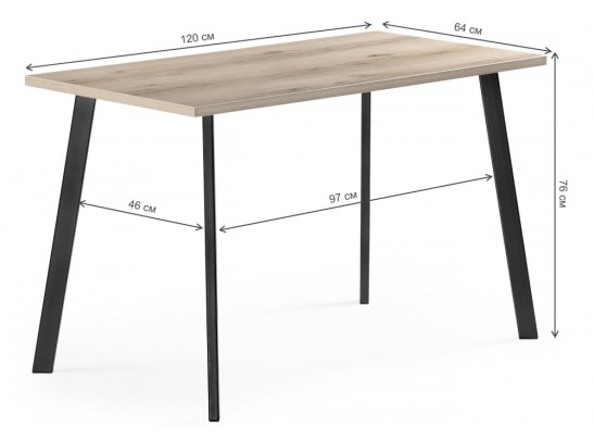 Стол Тринити Лофт 120х60х75 25 мм дуб делано светлый / черный матовый в Ростове-на-Дону