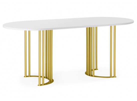 Деревянный стол Хьюго О 160 х 90 белая шагрень пленка / золотые ноги