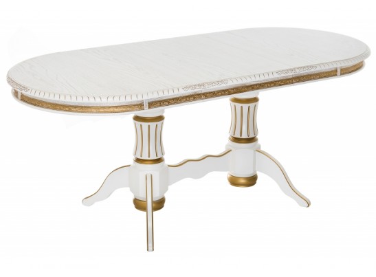 Деревянный стол Женева 140(190)х86х80 молочный с золотой патиной в Ростове-на-Дону