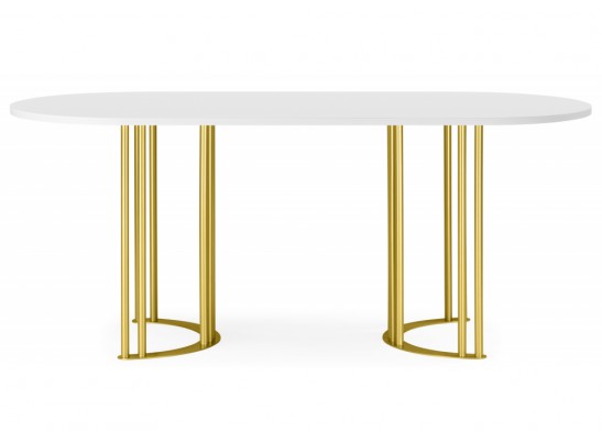 Деревянный стол Хьюго О 200 х 90 белая шагрень пленка / золотые ноги