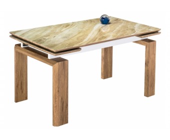 Стеклянный стол Давос 140(200)х80х78 бежевый мрамор