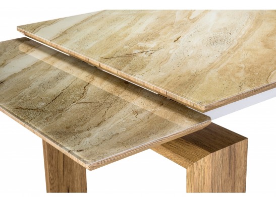 Стеклянный стол Давос 140(200)х80х78 бежевый мрамор в Ростове-на-Дону
