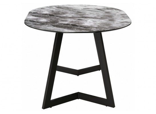 Стеклянный стол Алингсос 100(140)х100х76 мрамор серый / черная шагрень в Ростове-на-Дону