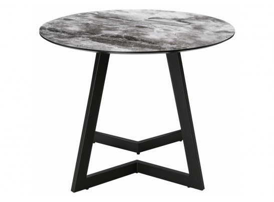 Стеклянный стол Алингсос 100(140)х100х76 мрамор серый / черная шагрень в Ростове-на-Дону