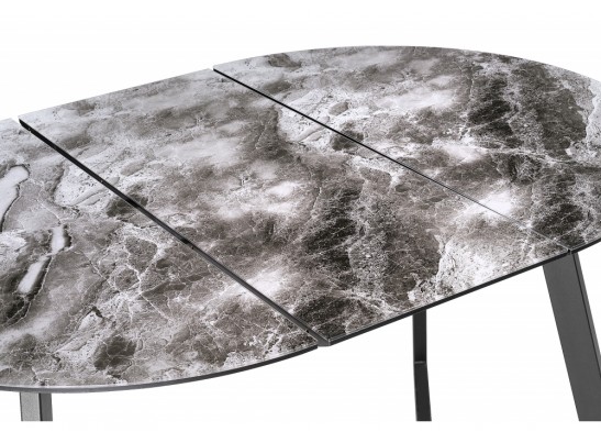 Стеклянный стол Алингсос 100(140)х100х76 мрамор серый / черная шагрень в Ростове-на-Дону