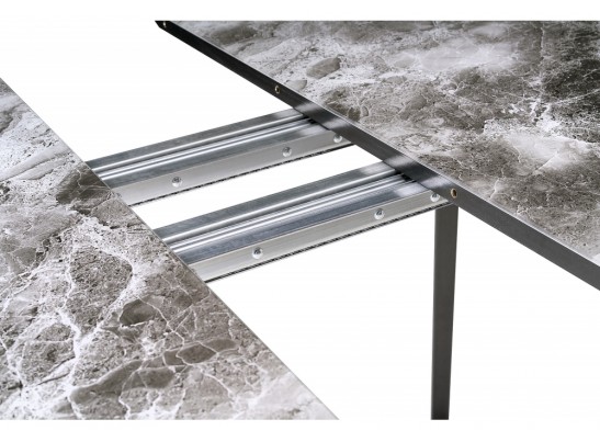 Стеклянный стол Алингсос 100(140)х100х76 мрамор серый / черная шагрень в Ростове-на-Дону