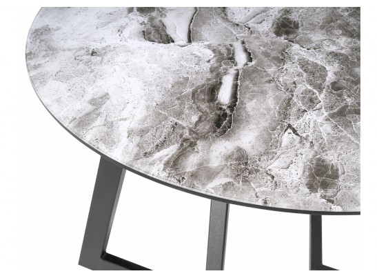 Стеклянный стол Алингсос 100(140)х100х76 мрамор серый / черная шагрень в Ростове-на-Дону